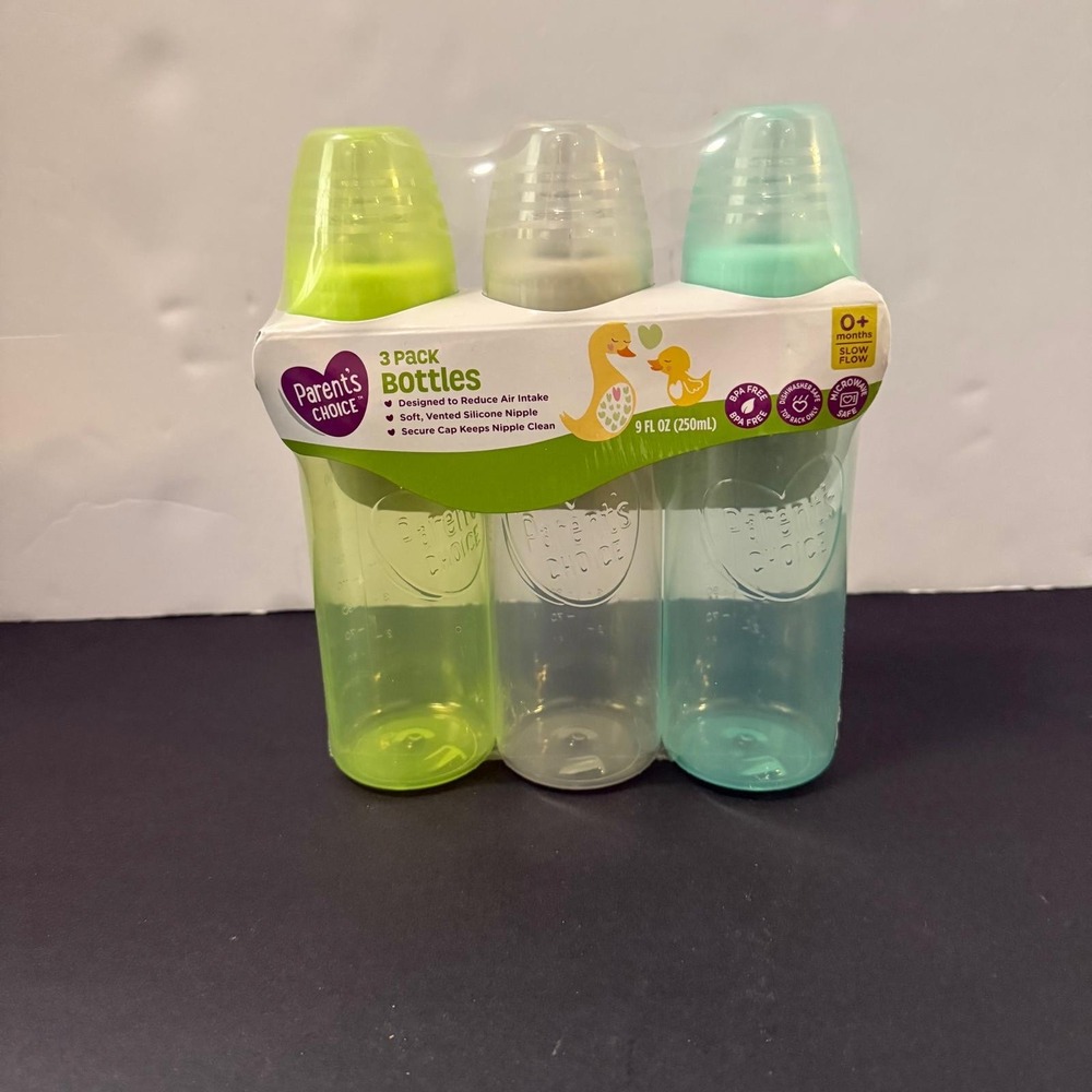 Parent's Choice 3 Pack Bottles 9 oz 0+ Months Slow Flow BPA Free